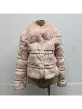 Vintage Y2K Pastel Baby Pink Rabbit & Fox Fur Jacket Coat